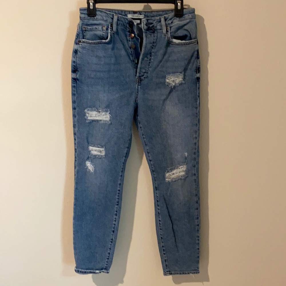 High Waist Mom Jeans Forever 21 Button Fly Distressed Sz 29